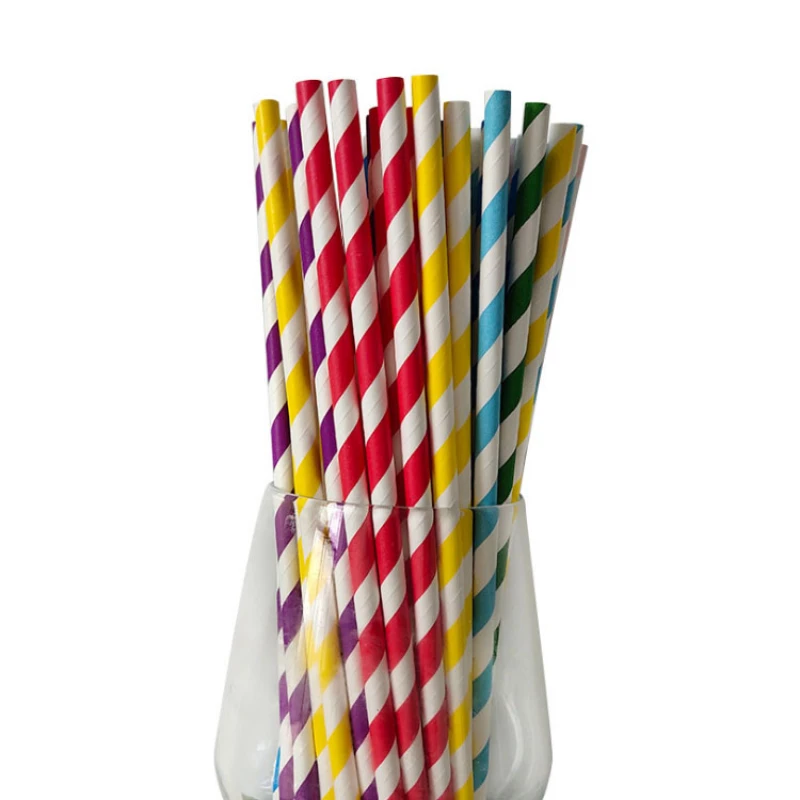 2024 New Disposable Paper Straw Degradable Paper Striped  Milk Tea Color Multi-color Paper Tube Bar Restaurant Kitchen Home