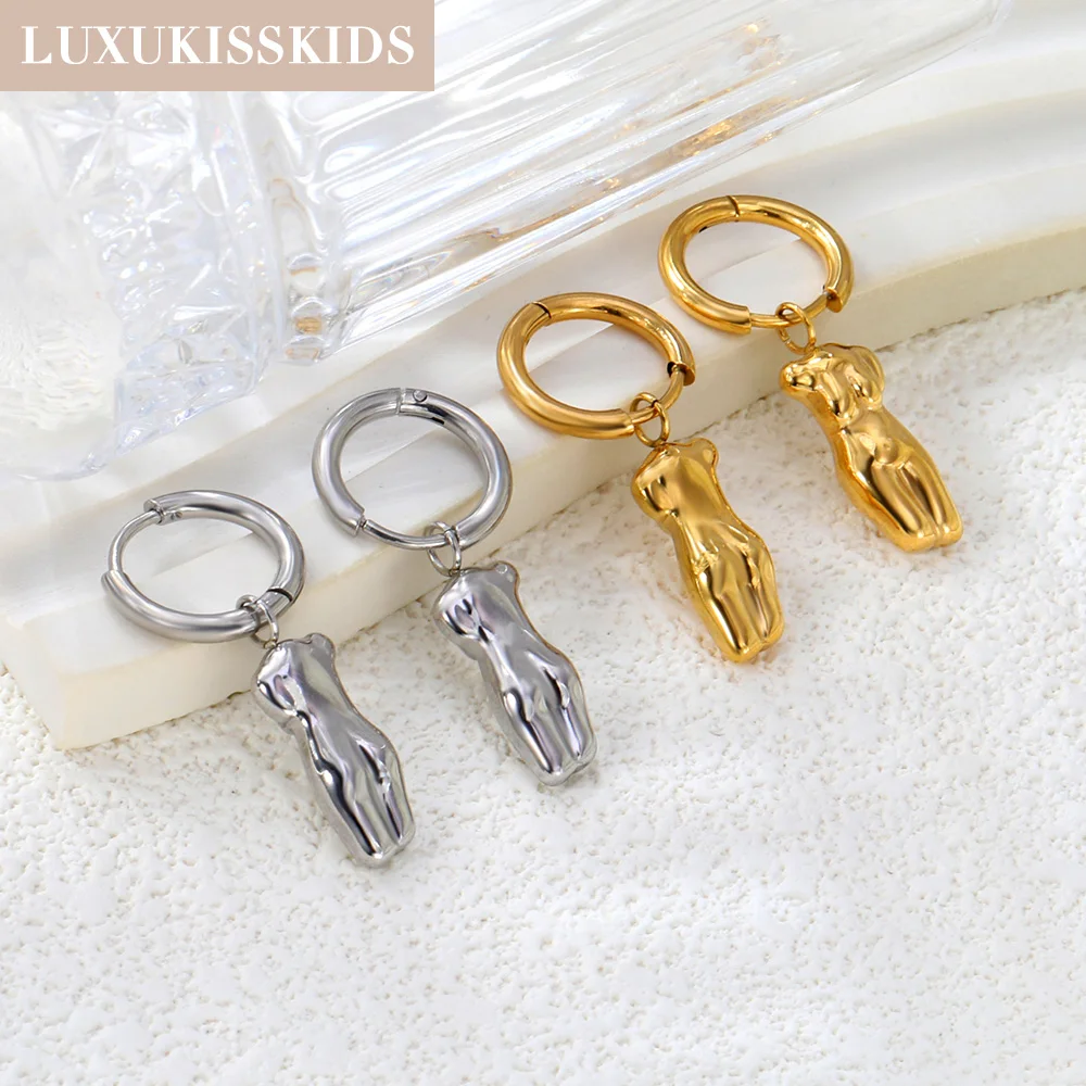 LUXUKISSKIDS Ins Body Drop Earrings Artist Titanium Steel Geometric Circle Round Pendients Punk Personalized Jewelry Woman/Men