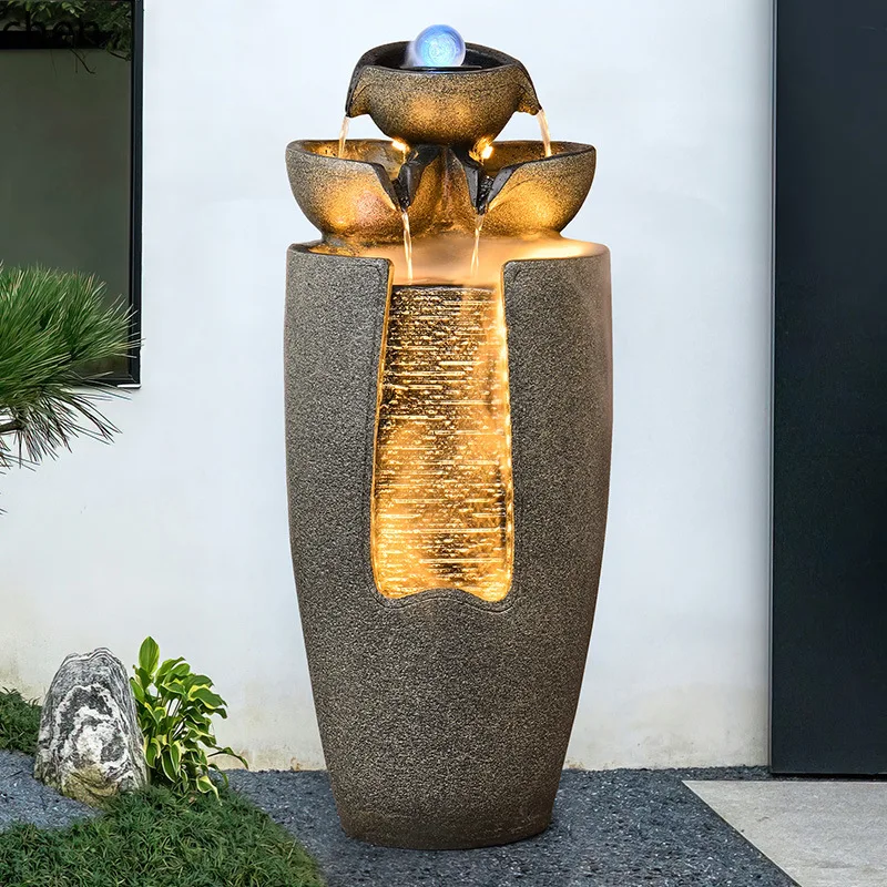 PYH Flowing Water Ornament Feng Ball Fountain Humidifier Decoration for Guest Villa Courtyard
