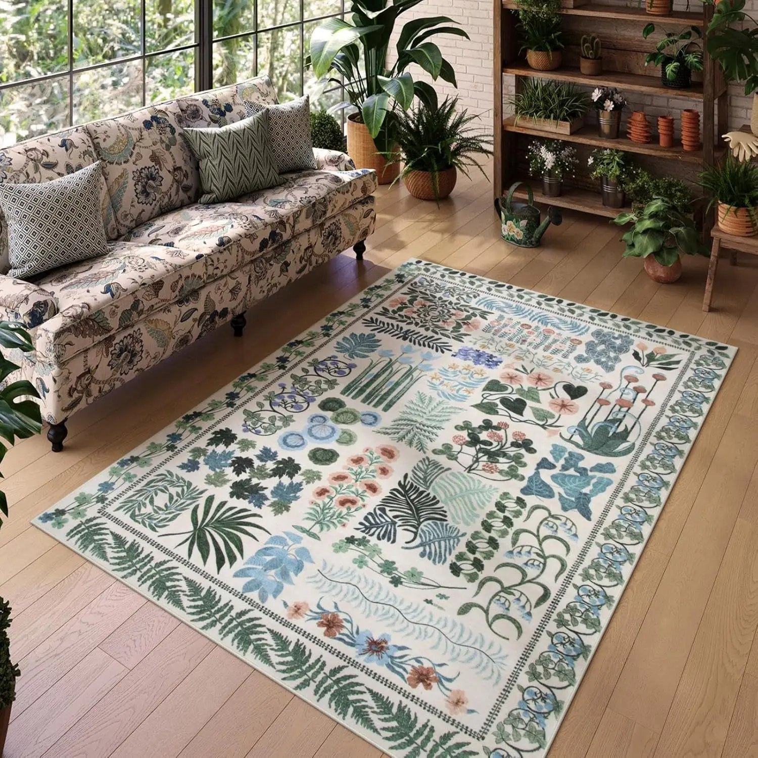 Green Carpet Living Room Non-slip Machine Washable Easy To Fold Floor Mat Floral Soft Bedroom Rugs Large Size Home Decor Mats