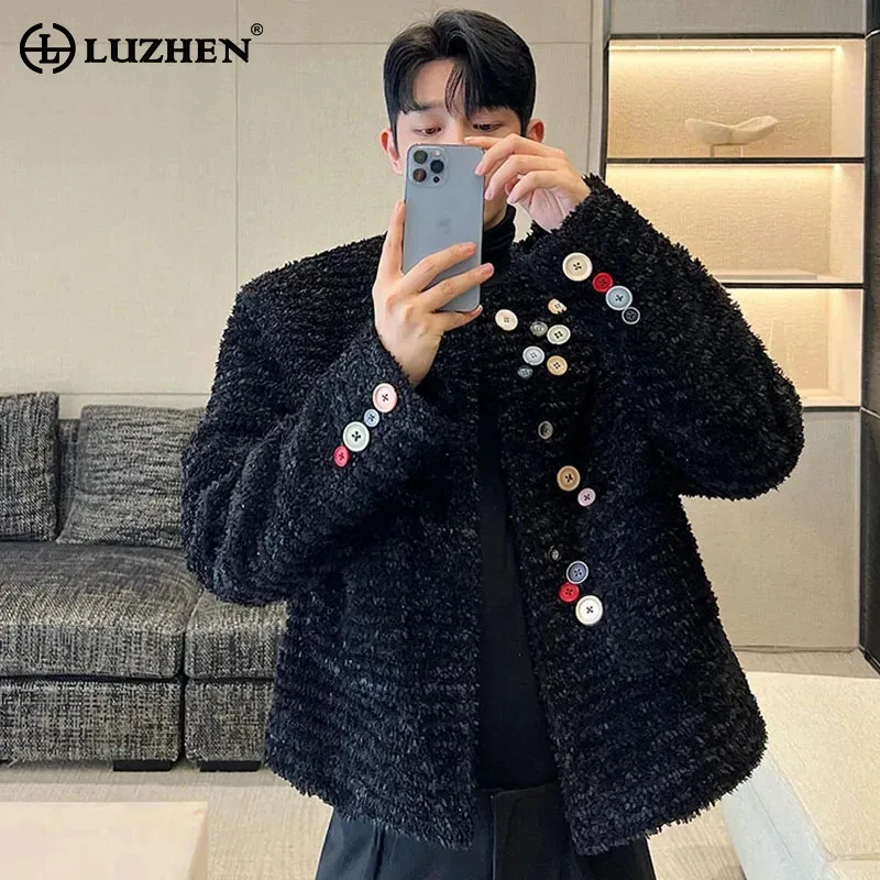 

LUZHEN Buttoned High Street Colorful 2025 Decorate Patchwork Fashion Design Casual Jacket Men Elegant Luxury Trendy Coat JY5460