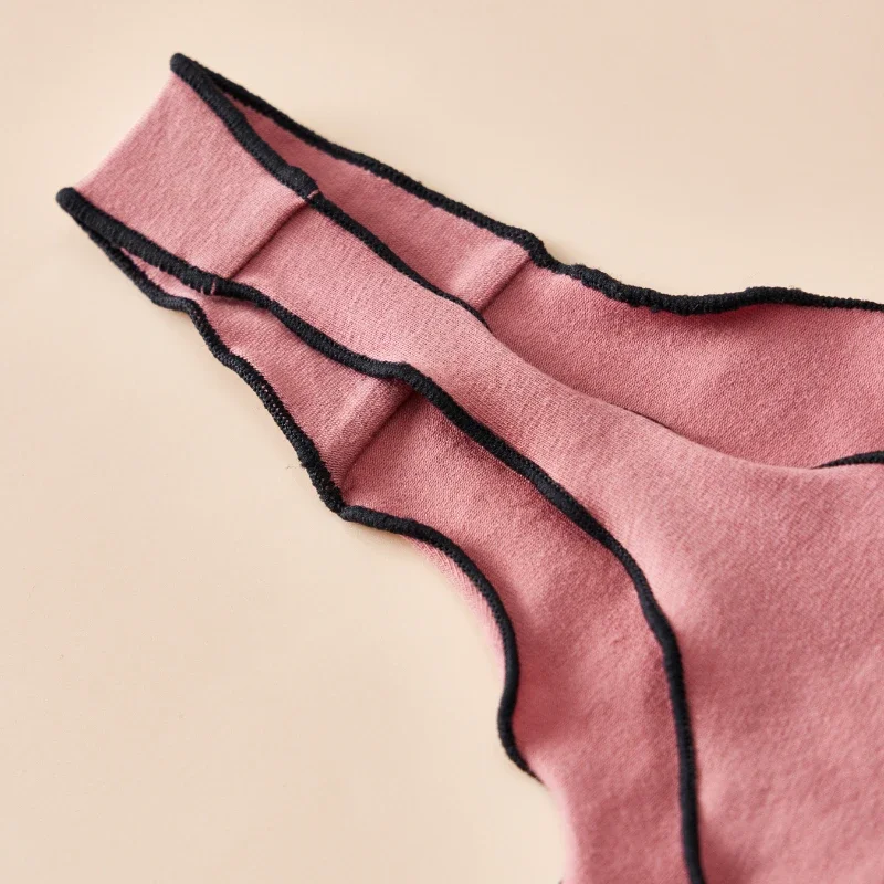 Tanga de algodão feminina 4 peças, roupa íntima confortável respirável com costas em T, laço de malha de cintura baixa, cor sólida, roupa diária fofa e sexy