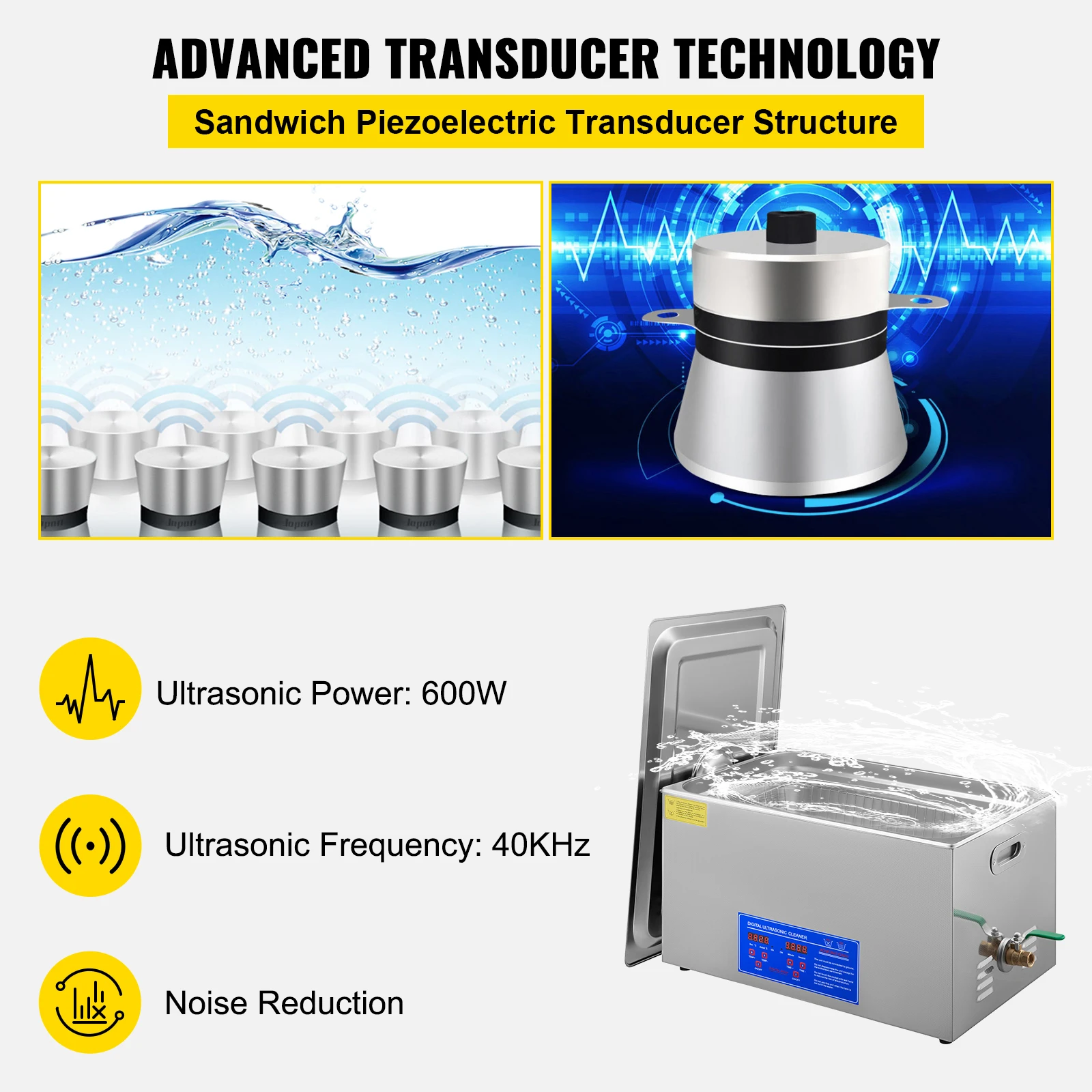 VEVOR Ultrasonic Cleaner 1.3L 2L 3L 6L 10L 15L 22L 30L  Lave-Dishes Portable Washing Machine Diswasher Ultrasound Home Appliance