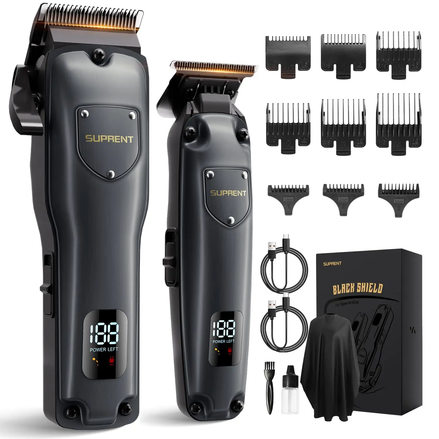 Professional Cordless Hair Clippers for Men, USB-C Rechargeable Trimmer Kit with LED Display for Home and Barber Use