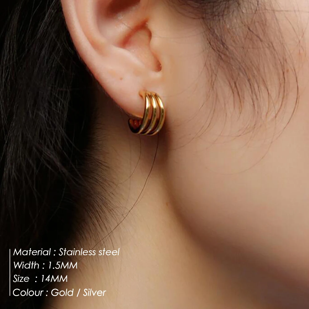 2022 New Classic Stainless Steel Hoop Earrings for Women Jewelry Needle Three Row Simply Design Metallic Earring Gifts Wholesale
