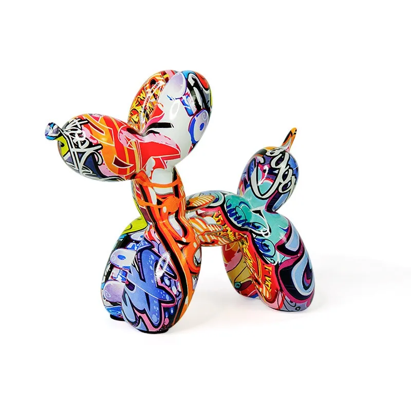 Creative Colorful Graffiti Resin Balloon Dog Statue Modern Art Animal Figurine Lucky Home Decor For Living Room Entryway Wine