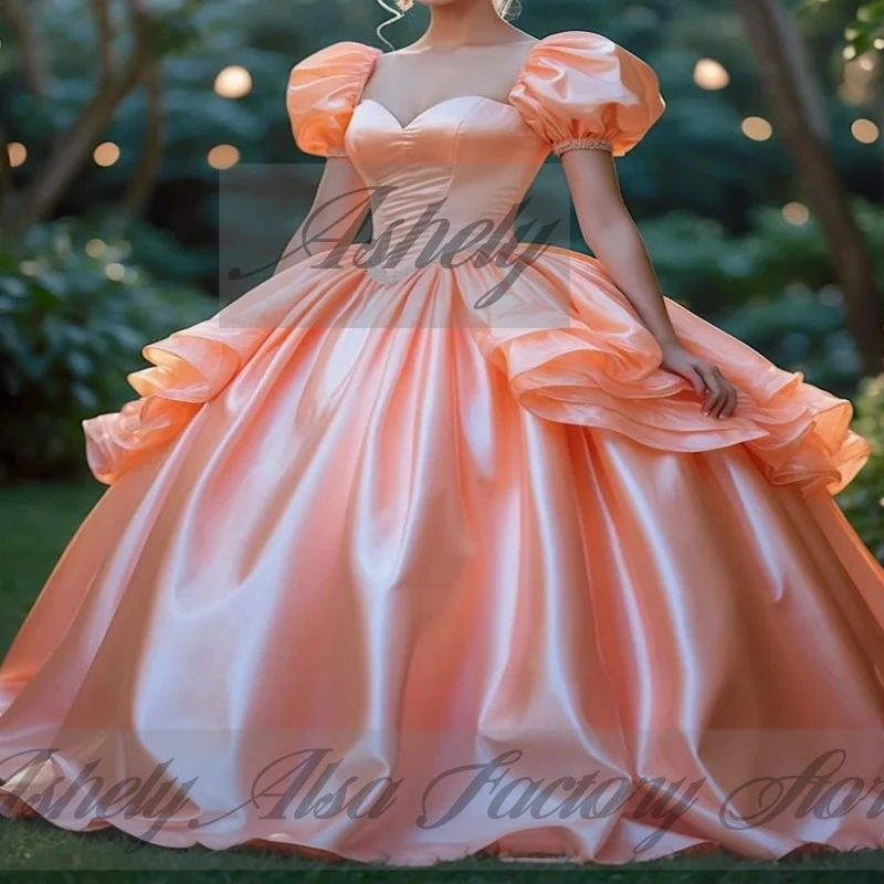 A2748 신데렐라 공주 소녀 성인식 드레스 짧은 소매 볼 가운 댄스 파티 생일 파티 15 첫 성찬식 착용 맞춤형
