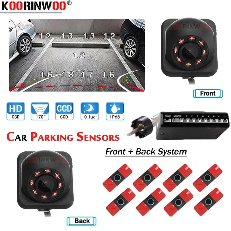 Koorinwoo HD CPU Video System Car Sensors 8 Radars Front + Back 8 Rear view camera Front Fort Cam Parktronics For Android Screen