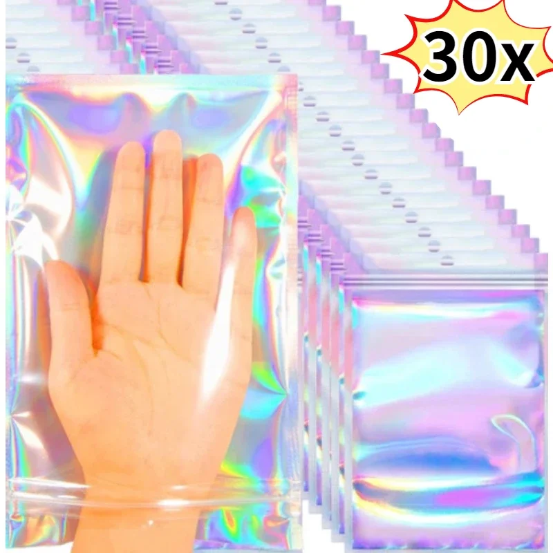 

Laser Self Lock Bags Resealable Small Business Packaging Holographic Envelopes Flat Clear Plastic Candy Jewelry Food Storage Bag