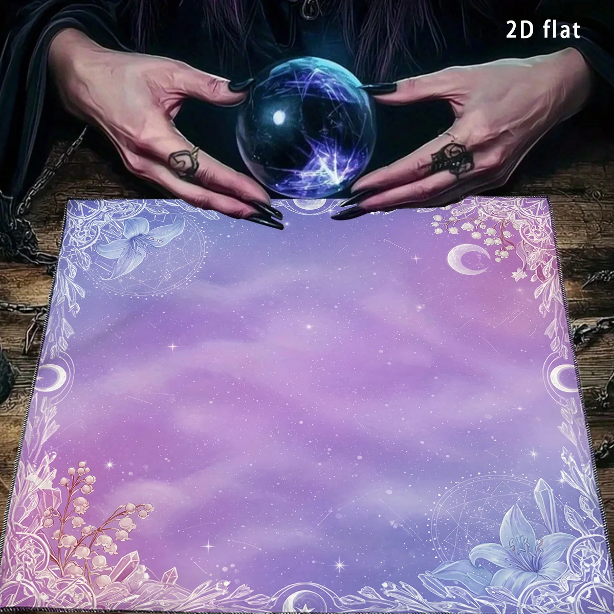Nappe de Tarot Phases de Lune et Fleurs, Tapis d'Altar Mystique Pastel, Housse de Table de Tarot, Tapis de Divination, Tapis pour Cartes de Jeu, Affiche Artistique