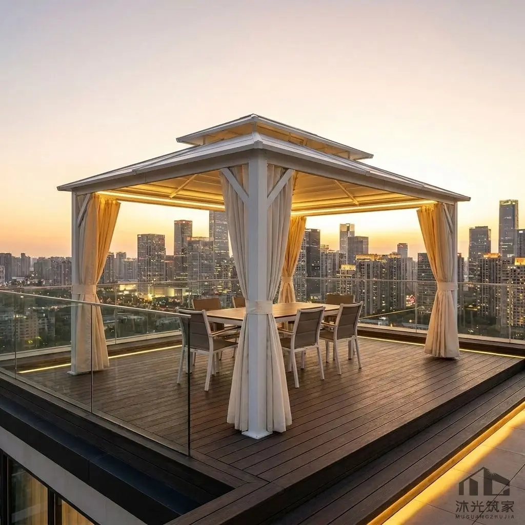 Great Value Aluminum Gazebo Waterproof Wind UV Resistant Double Tiered Roof Privacy Curtains LED Lights For Patio Backyard Deck