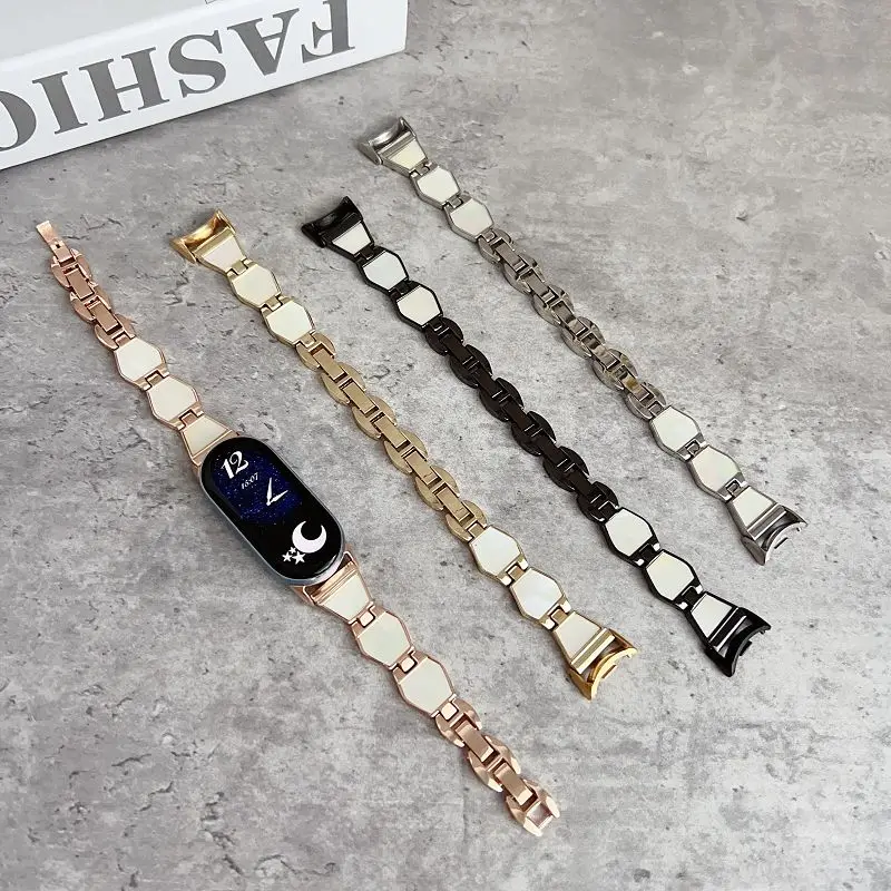 

Luxury Metal Straps for Xiaomi Mi Band 10 9 8 Smartwatch Correa Women Shell Chain Bracelet for Mi Band 8 9Pro Solid Wristband