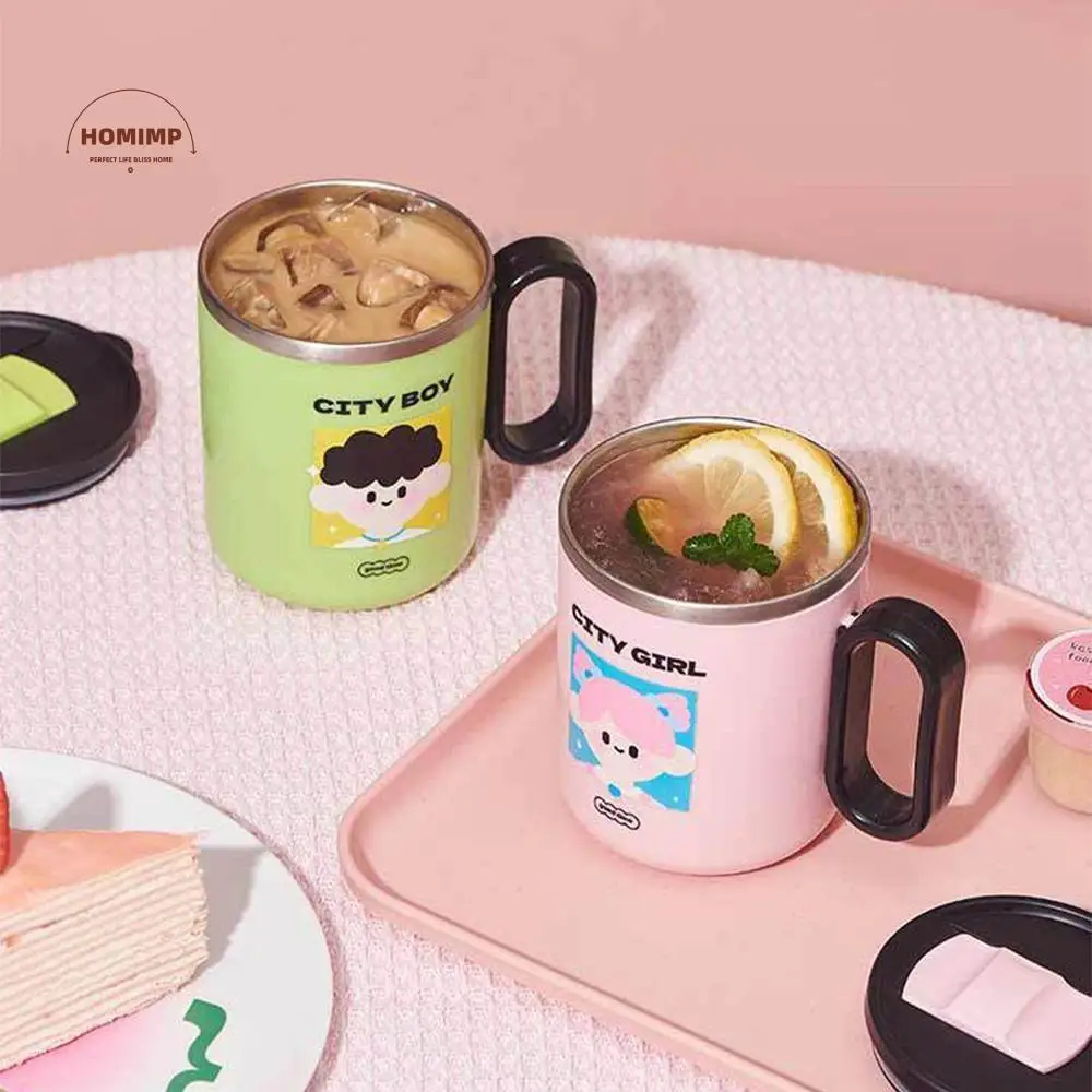 

Stainless Steel Cartoon Couple Thermal Mug Creative Cute Pattern Insulated Water Bottle Sealed Boys and Girls Drinking Mug