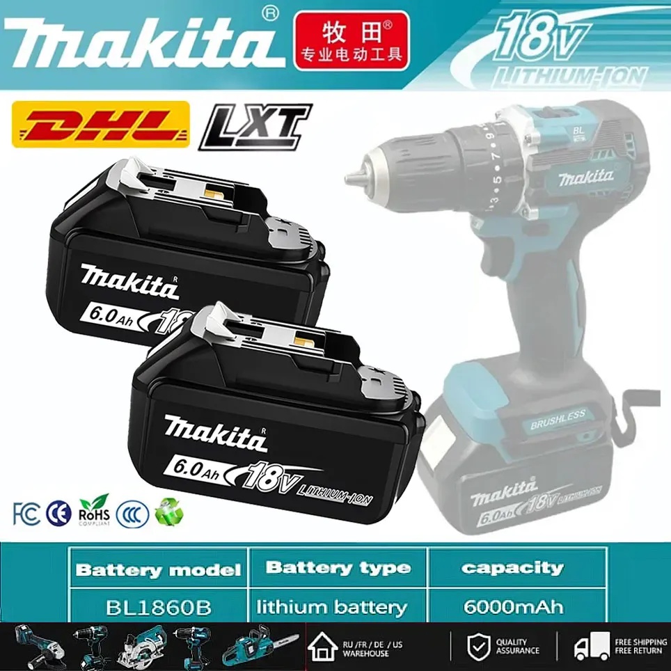 

Original Makita battery, 18V, 6.0Ah, rechargeable lithium battery, replacing Makita 18V BL1830, BL1850 Makita power tool battery