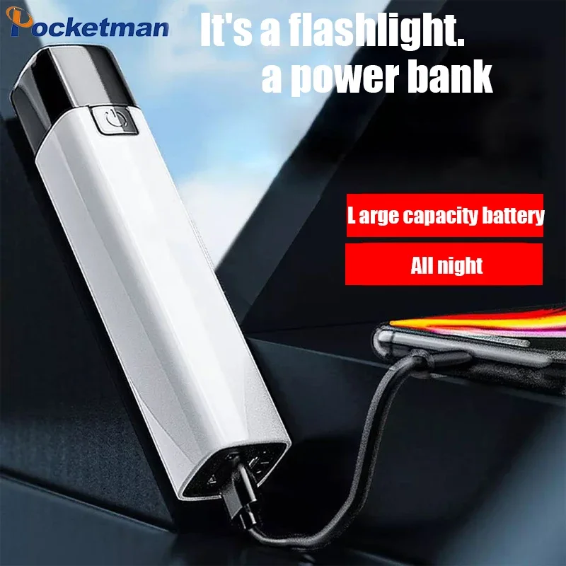 

Outdoor Mini Portable Flashlight Torch Lanterna Can Be Used As Power Bank For Phone With USB Cable With Battery