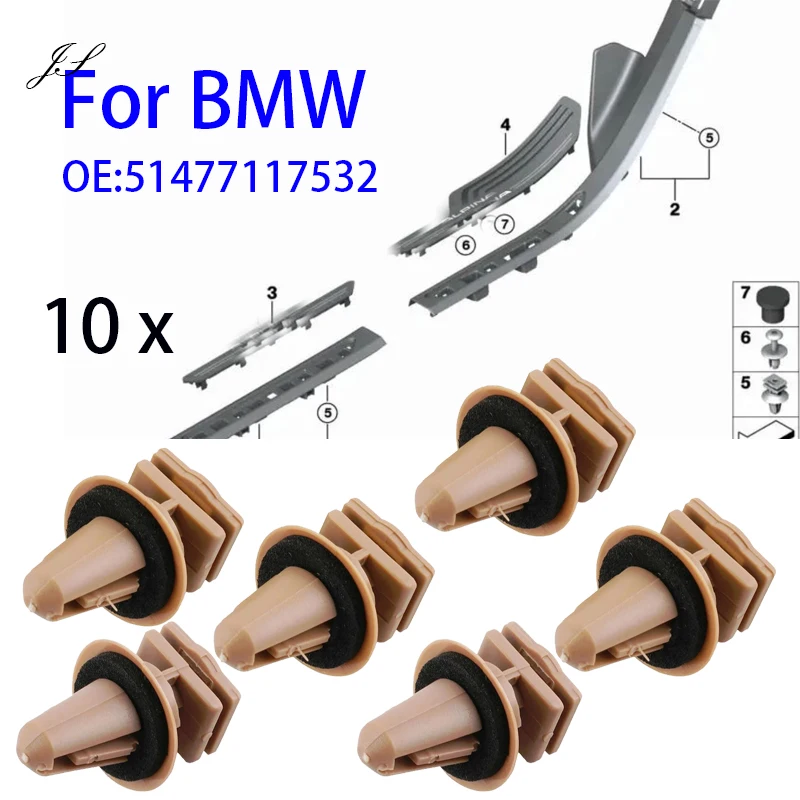 Sill Door Entrance Trims Clips 10mm Interior Clip Fasteners 51477117532 for BMW 1 2 3 4 5 6 Series E90 E60 E61 F30 F31 F80 10pcs