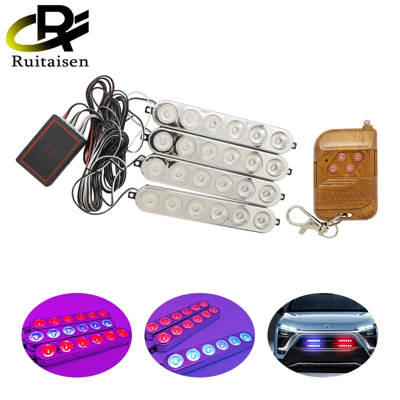 

Car Front Grille Strobe Light Head Remote Control 12V LED Mini Flashing Emergency lamp Police Warning Flash Signal light DRL