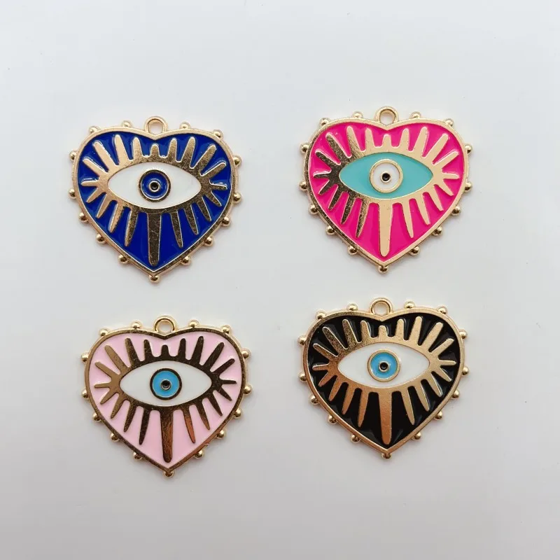 10Pcs Gold Plated Enamel Heart Charms Evil Eye Pendants for Jewelry Making DIY Bracelet Women Necklace Hoop Earrings Accessories