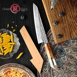 Premium Quality Chef Knife 8 Inch Damascus Blade Stabilized Wood Handle Meat Vegetables Cooking Butcher Kitchen Tool Beige White