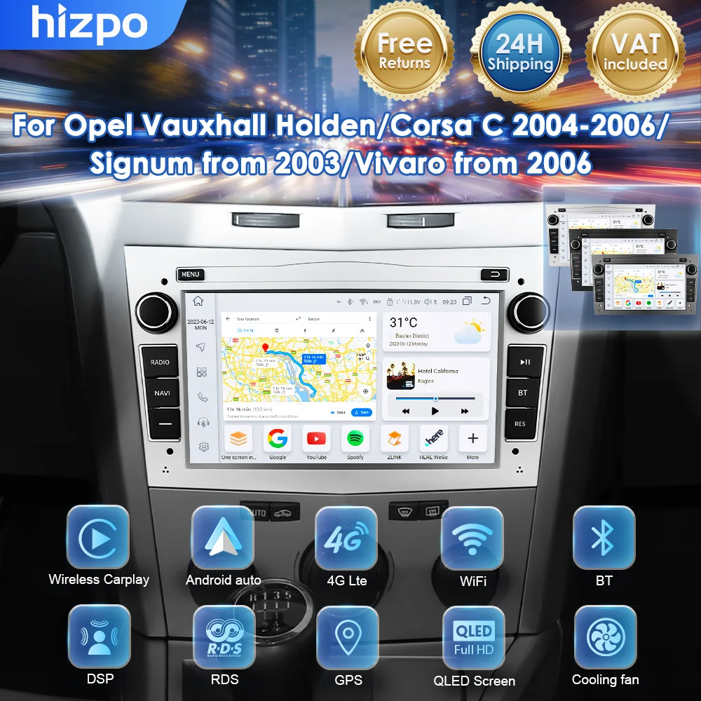 Hizpo Android 14 Carplay 8G 128G per Opel Astra H J 2004 Vectra Vauxhall Antara Zafira Corsa C D Vivaro Meriva Veda Autoradio 7"