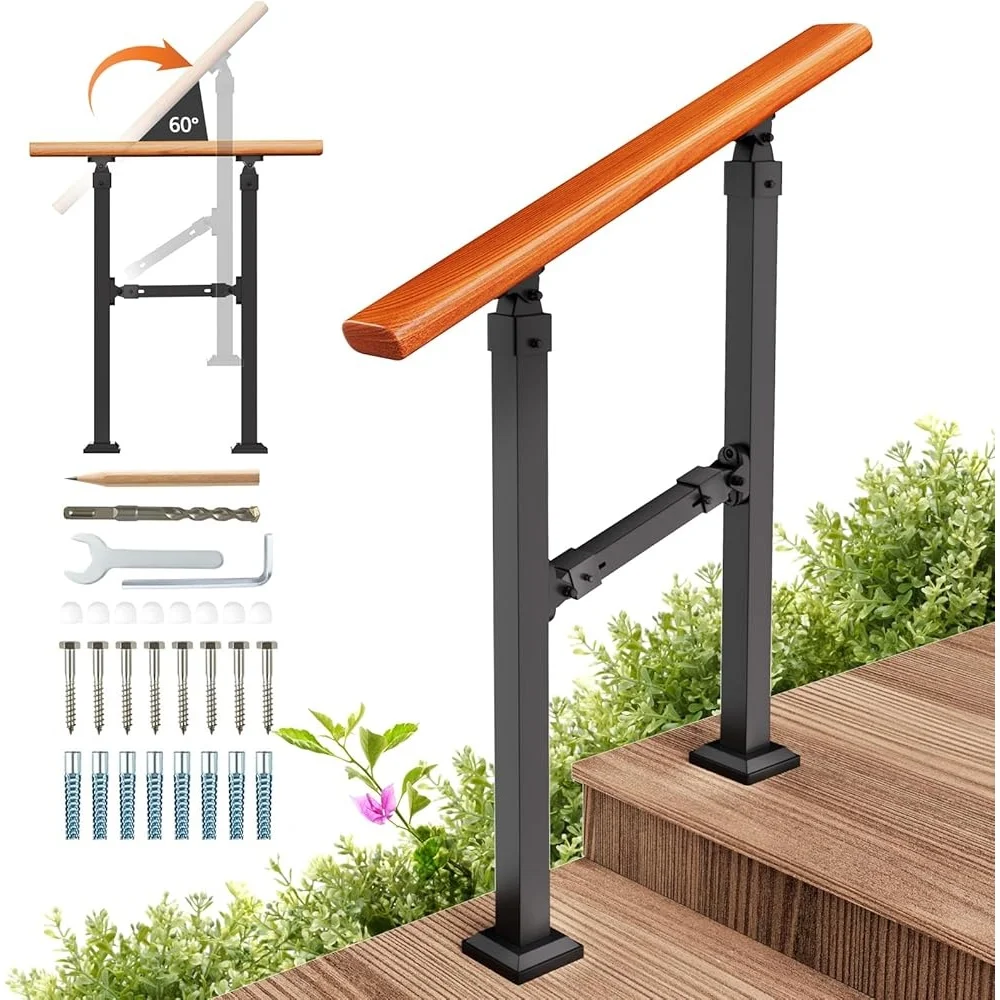 Adjustable Stair Handrail Kit Indoor Outdoor Durable Iron Railing 1-2 Steps Easy Installation with Rust Proof Connectors