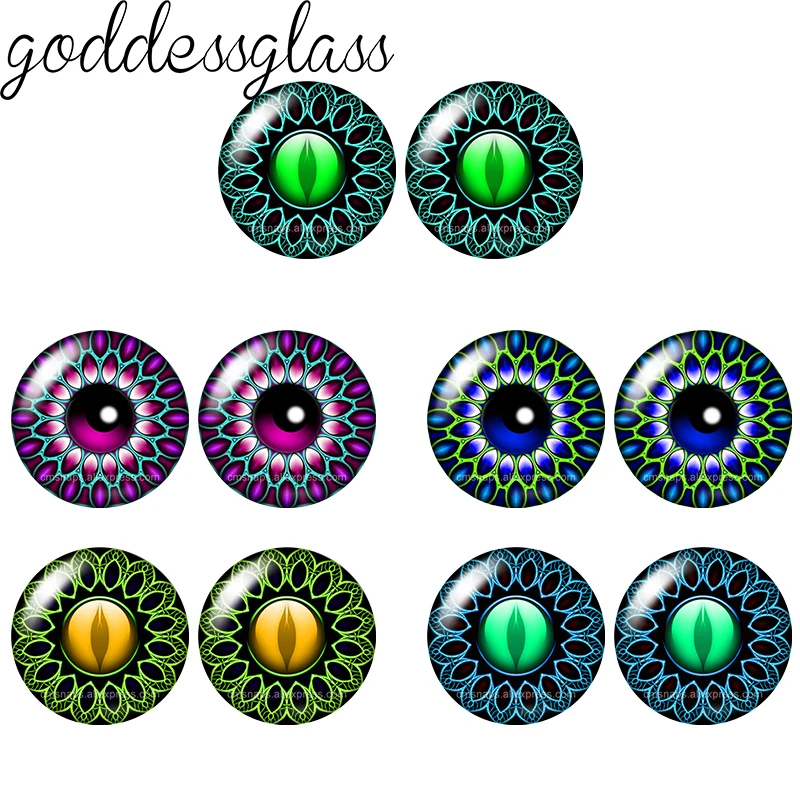 5pairs Round Glass Doll Animals Eyes artistic Pupils Cat Snake 10mm/12mm/14mm Round cabochon flat back Making findings Jewelry