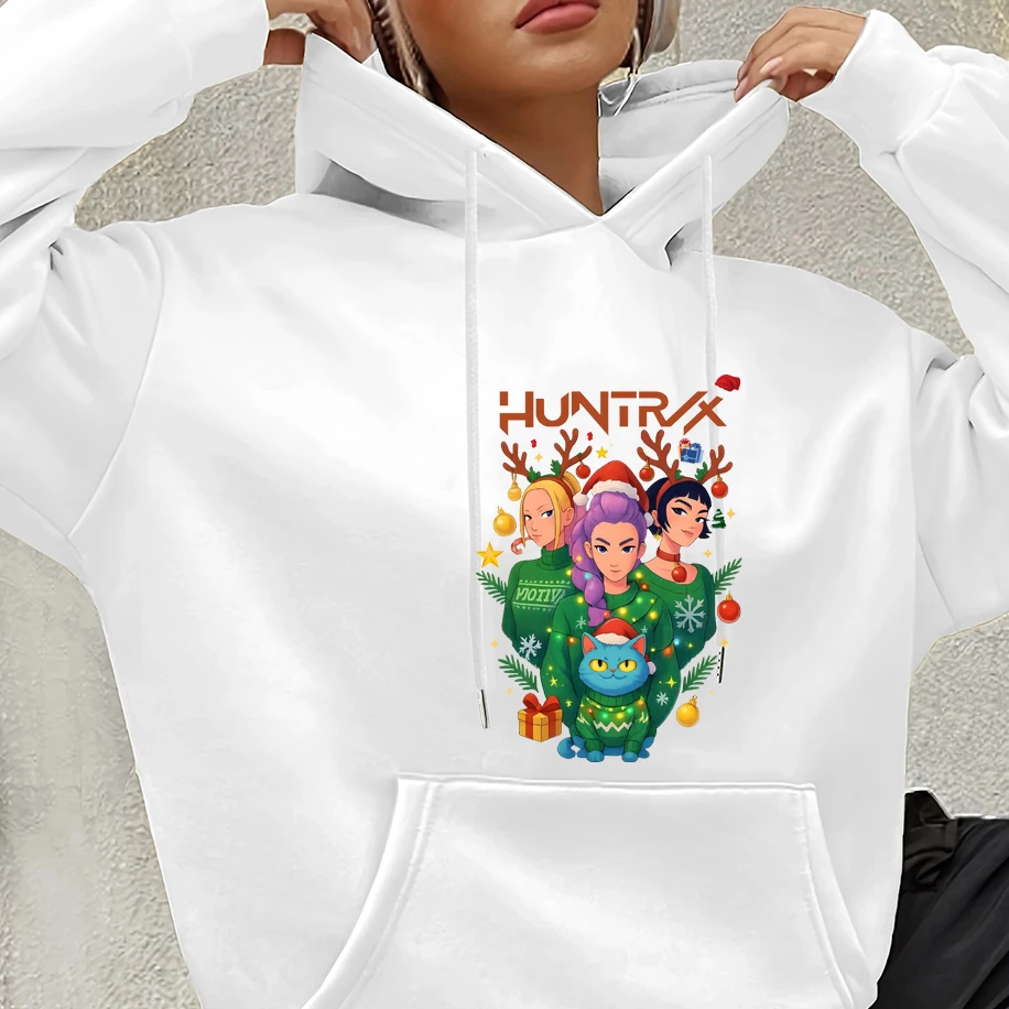 

Anime KPop Demon Hunters Christmas Pattern Men Women Hoodie Saja Girl Christmas Print Design Unisex Top Street Fashion Pullover