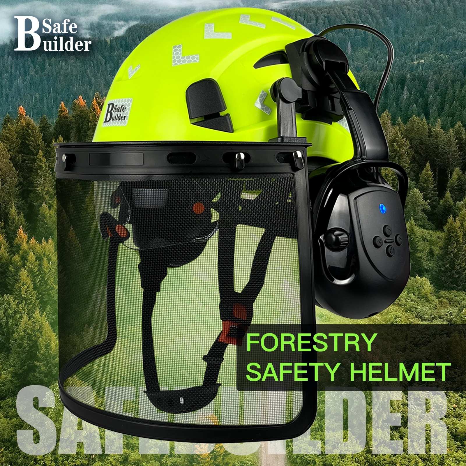 Forestry Chainsaw Tree Work Safety Helmet Vented Hard Hats w/Visor Bluetooth Ear Muffs Face Shield Outdoor Hardhats ANSI Z89.1