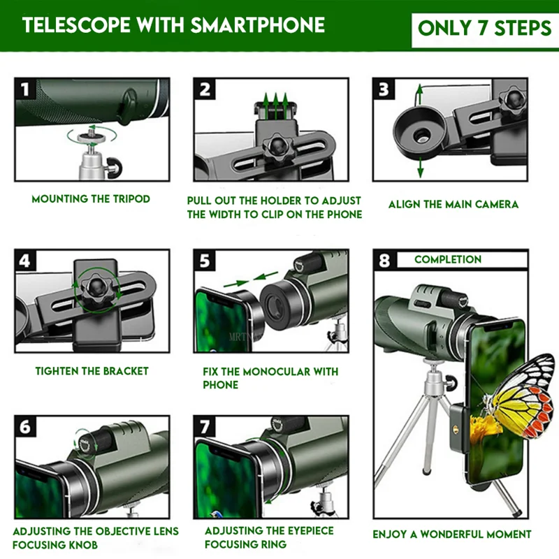 Imagem -05 - Poderoso hd Zoom Telescópio Monocular Binóculos Portáteis Longo Alcance Caça Camping Tripé Clipe de Telefone 80x100