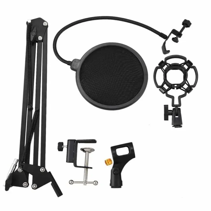 Extendable Recording Microphone Holder Suspension Boom Scissor Arm Stand Holder with Mic Clip Table Mounting Clamp Shock Mount