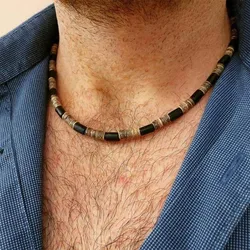 New Unique Natural Coconut Husk Necklace For Men Handmade Short Choker Collar Homme 18 Inches Gift For Him Accesorios Hombre