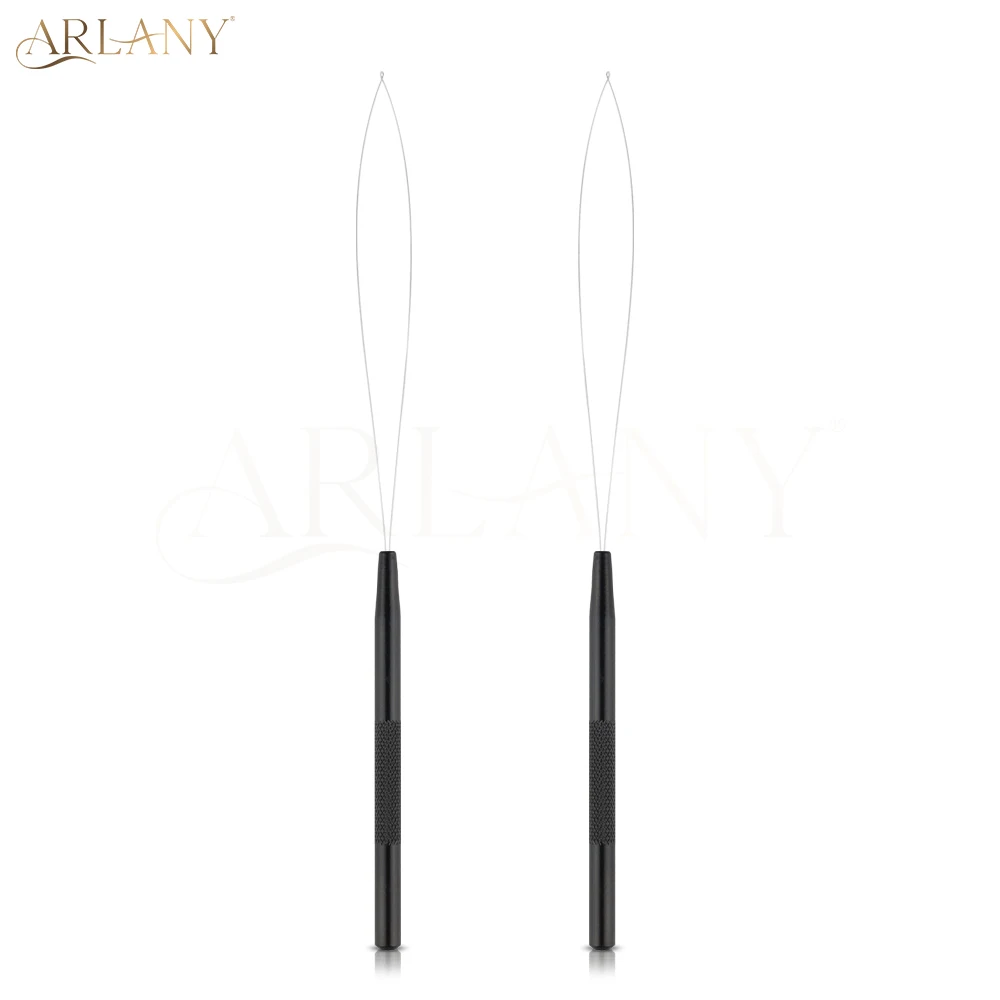 ARLANY 2Pcs Hair Extension Loop Tool for Micro Beads Hair Extension Loop Needle Threader Wire Pulling Hook Tool Bead Device Tool