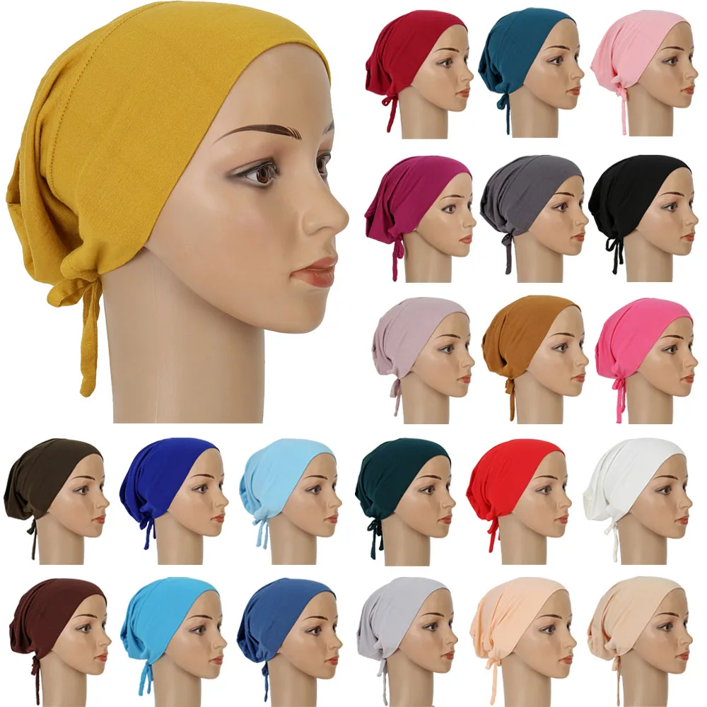 

New Soft Modal Cotton Muslim Turban Hat Inner Hijab Cap Islamic Underscarf Bonnet Solid Color Hat Female Headwrap Turbante Mujer