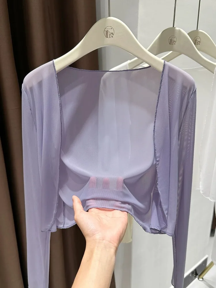 

Tian Blue Ice Silk Sun Protection ort Cardigan Women's Thin Summer awl Strap Long Skirt Outer Me See-tough ort Top