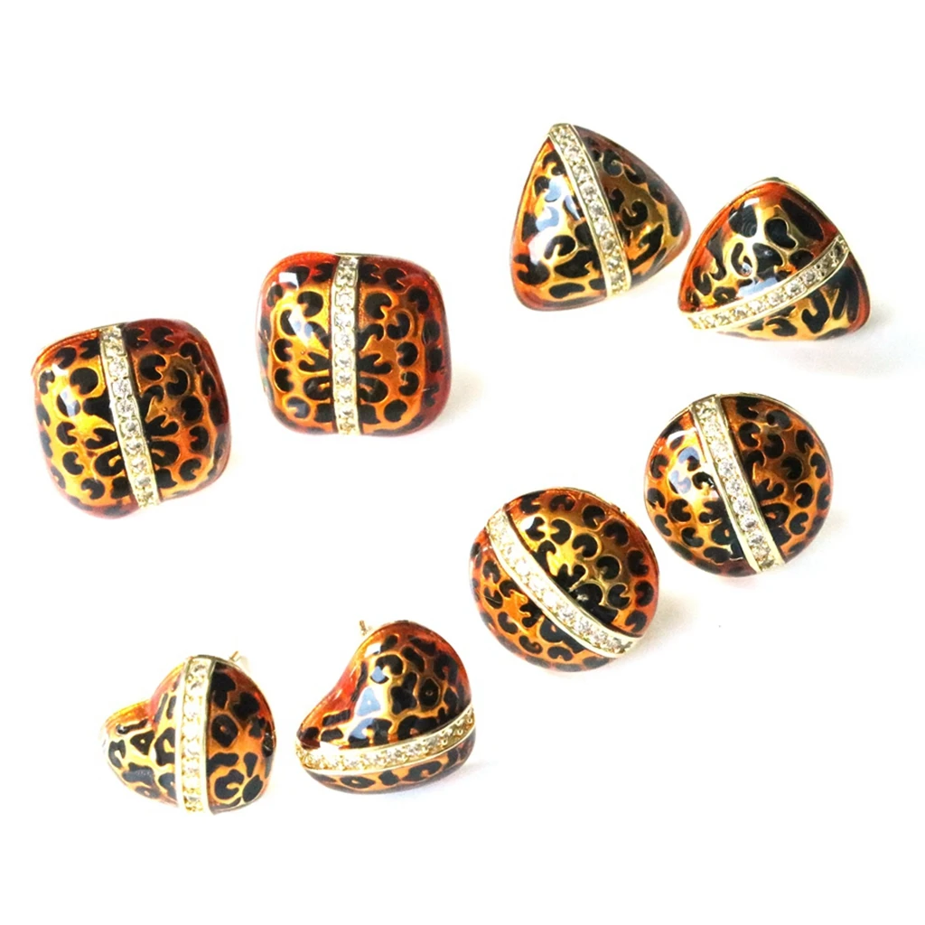 

4Pairs/New Dark Leopard Print Heart Earrings for Women Gold Plated Geometric Ear Studs Zircon Jewelry Gifts