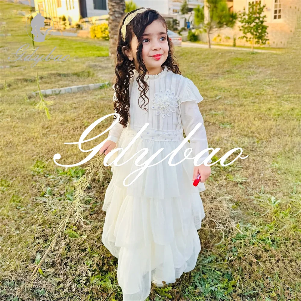 

Цветочное платье трапециевидной формы с высоким воротом и складками, элегантное торжественное свадебное платье с цветочным узором для девочек, длиной до пола, платье для первого причастия по индивидуальному заказу