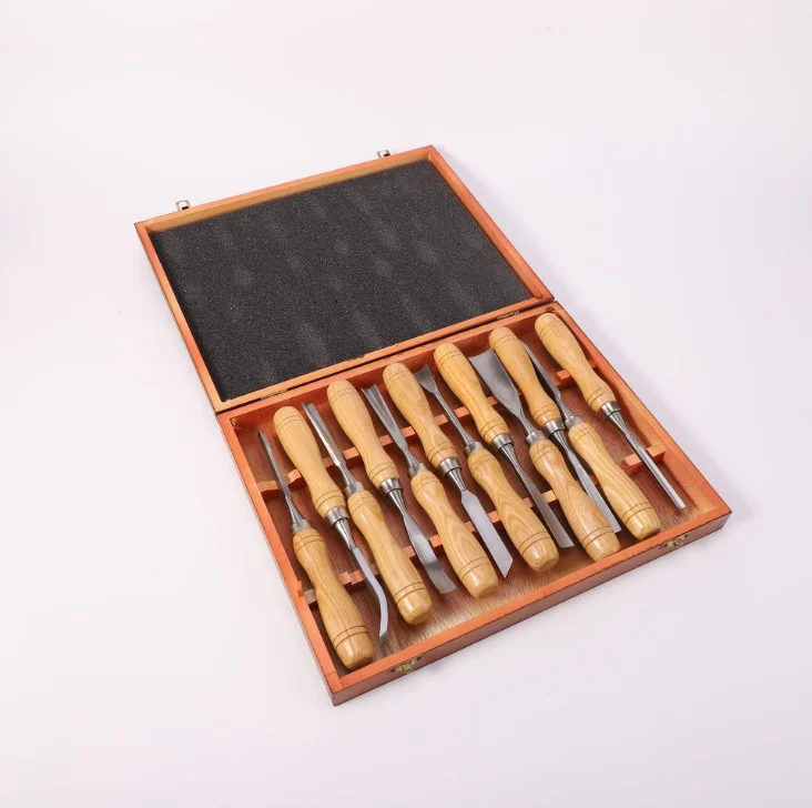 Factory Hot Sale 12Pcs Woodworking Chisel Set Lathe Carving Hand Turning Chisels with Storage Case
