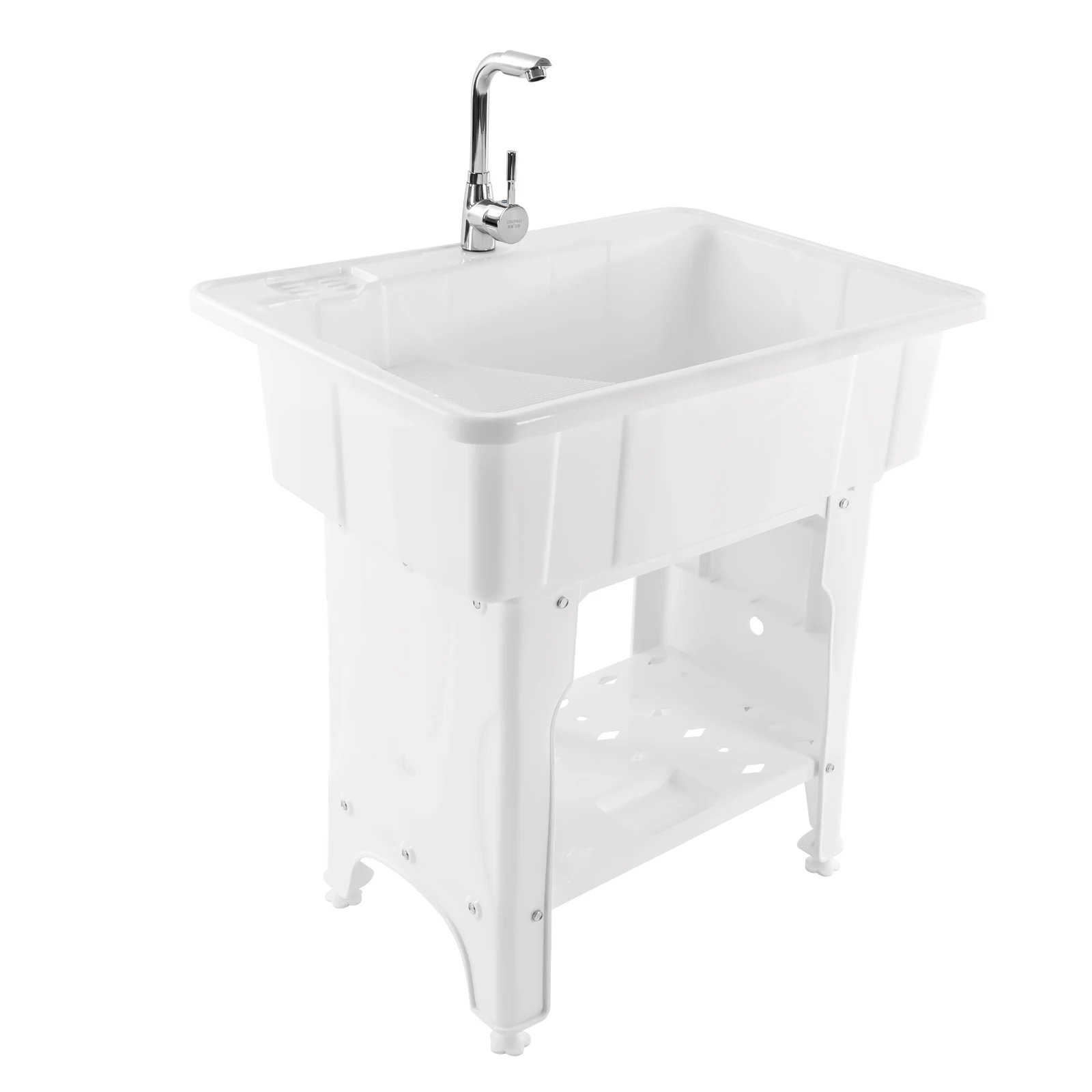 Bymaocar Laundry Sink Plastic Utility Sink Freestanding Wash Tub with Washboard White for Laundry Room Garage Bathroom