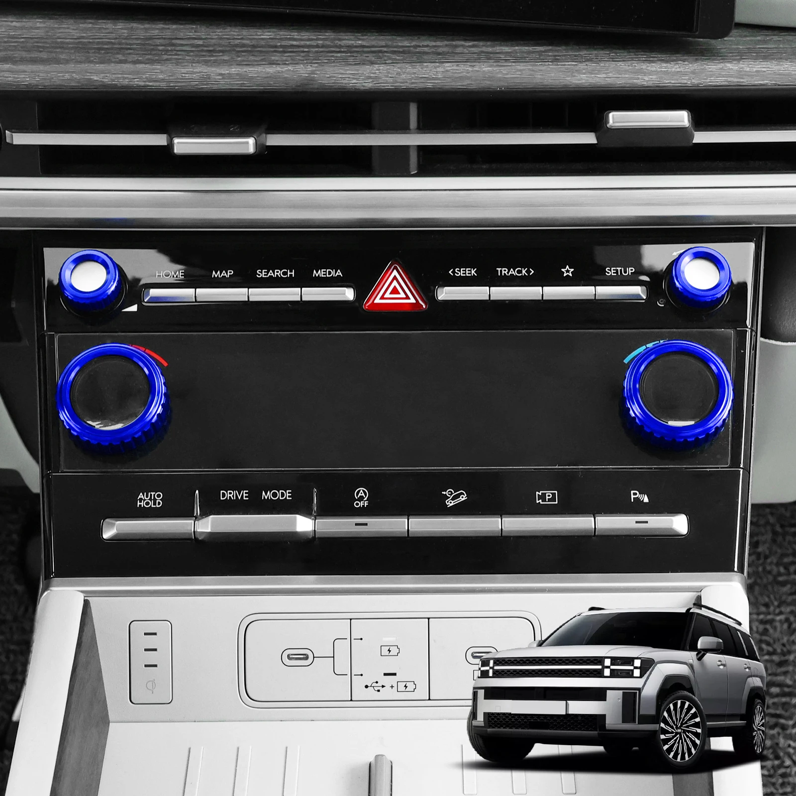 

4 шт., популярный алюминиевый сплав, автомобильная кондиционер, центральная кнопка, ручка, кольцевая крышка для Hyundai Santa Fe MX5 2024, аксессуары