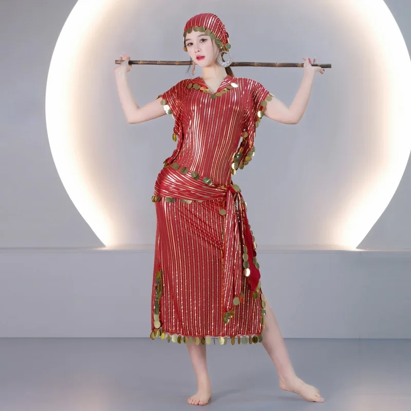 

Изысканное египетское платье Saidi из ротанга, ручной работы, с вышивкой пайетками, горячим тиснением и полосками, короткое, в стиле балади, для танцев, великолепное, в стиле королевского платья