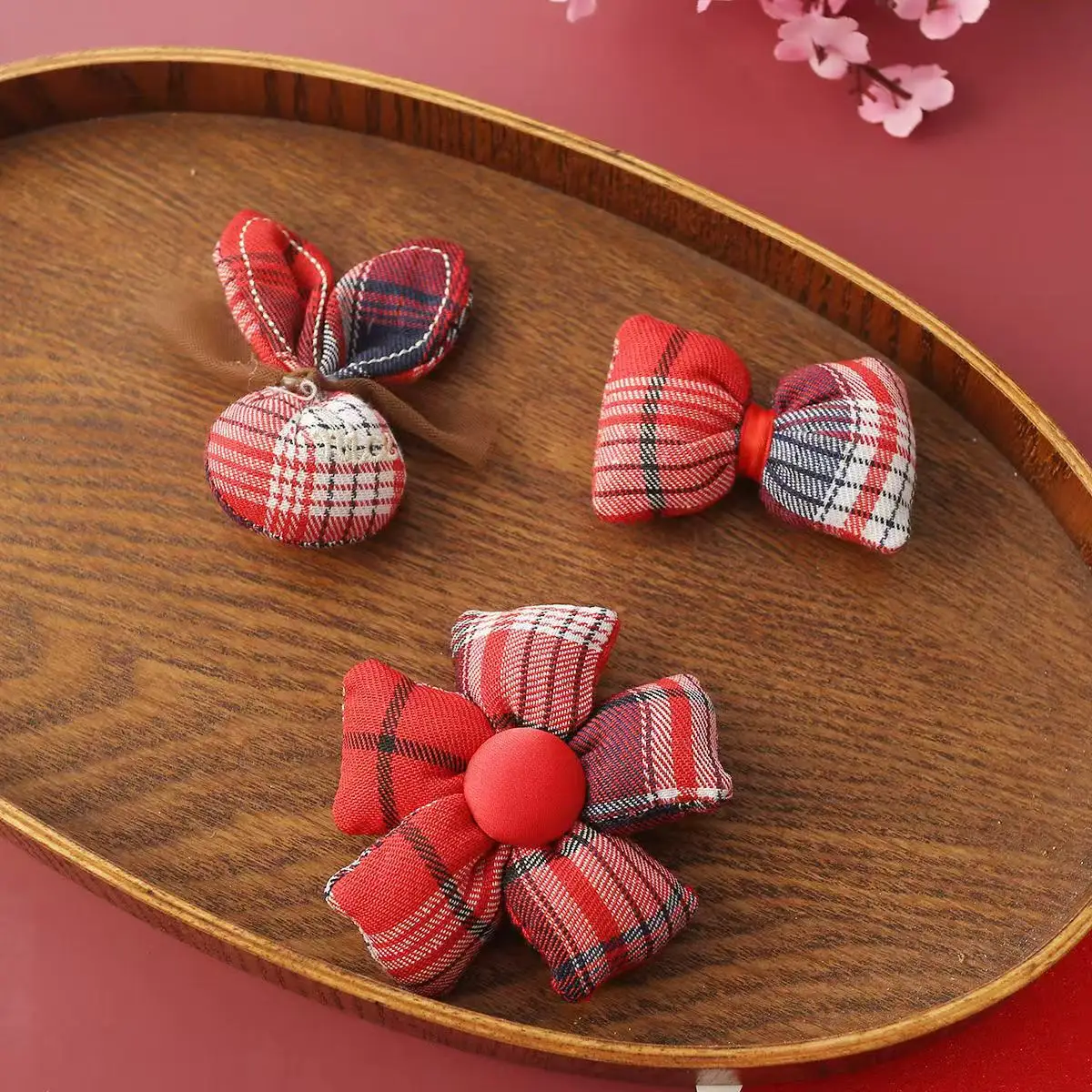 

8*8cm 300pcs Wholesale New Year Red Fabric Butterfly Bow Diy Fabric Flower Hair Accessories Girls Universal Rabbit C