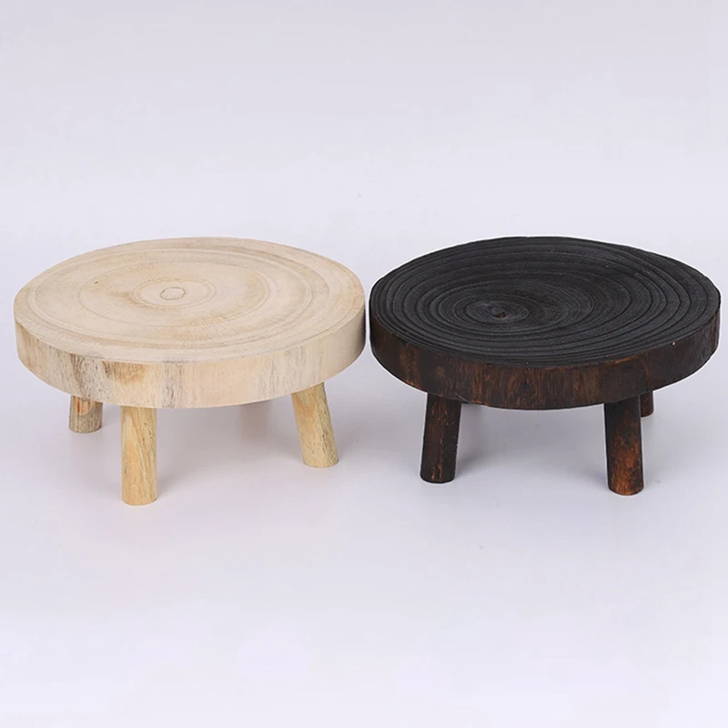 Rustic Decorative Round Wood Pedestal Plant Pot Riser Plant Stand Potted Plant Shelf For Indoor Outdoor Home Decor