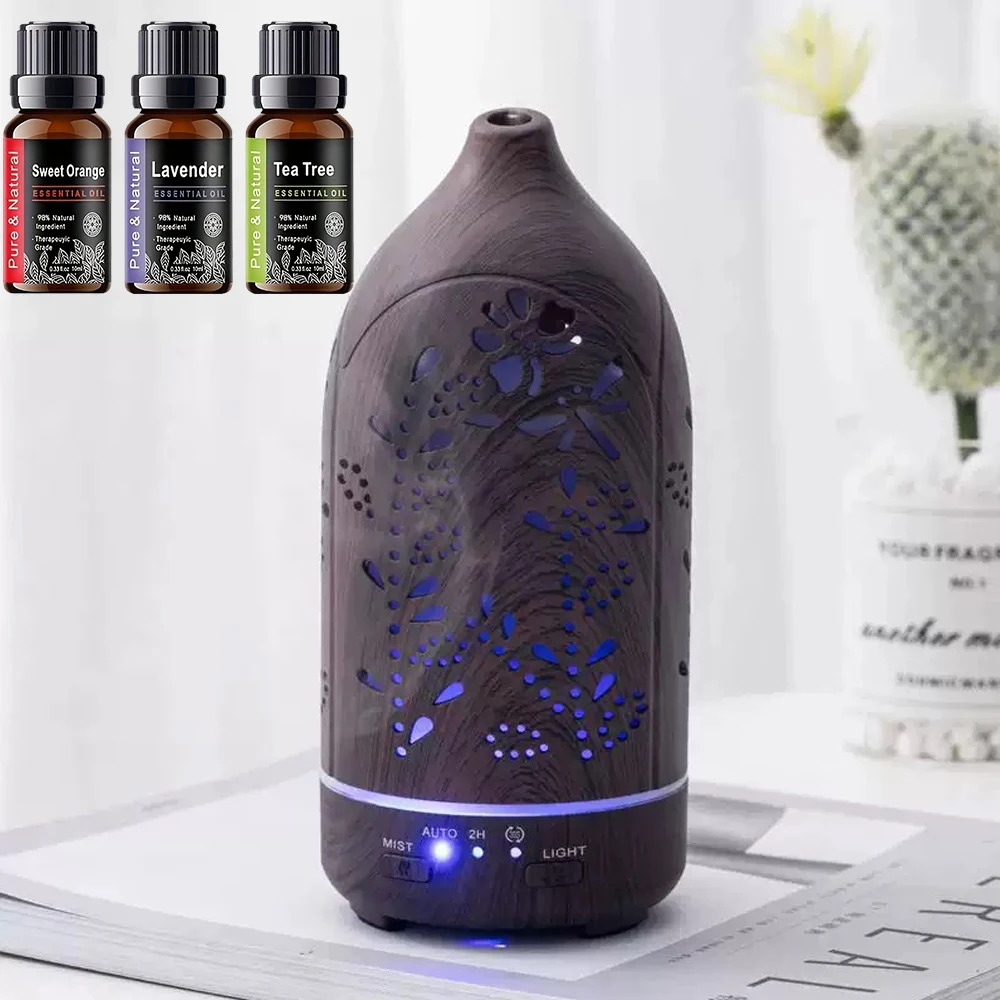 

7 Color LED Lights Essential Oil Diffuser Lavender Hollow Out Aromatherapy Humidifier Ultra Quiet Auto Shut-Off for Home Office