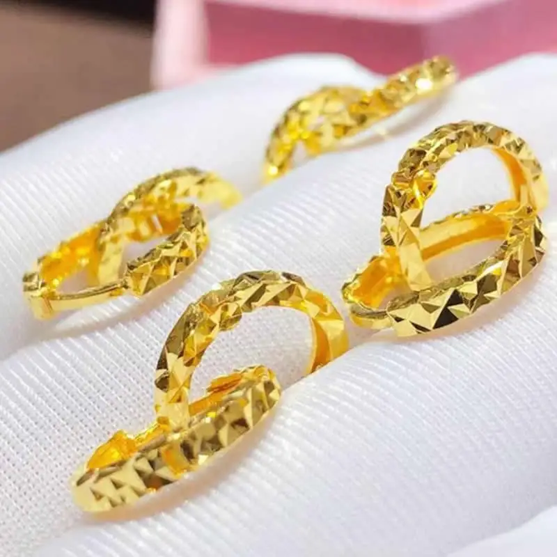 Pure 24K Yellow Gold Earrings Women 999 Gold Hoop Earrings