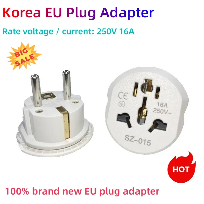 EU Plug Adapter 16A 250V Travel Adapter Converter 2 Round Socket High Quality Universal AU US UK CN To EU KR Wall Socket