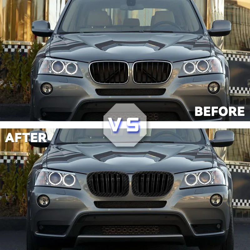 For BMW X3 F25 2010 2011 2012 2013 Glossy Black Front Hood Kidney Grille Grill ABS Dual Line Compatible Body kit