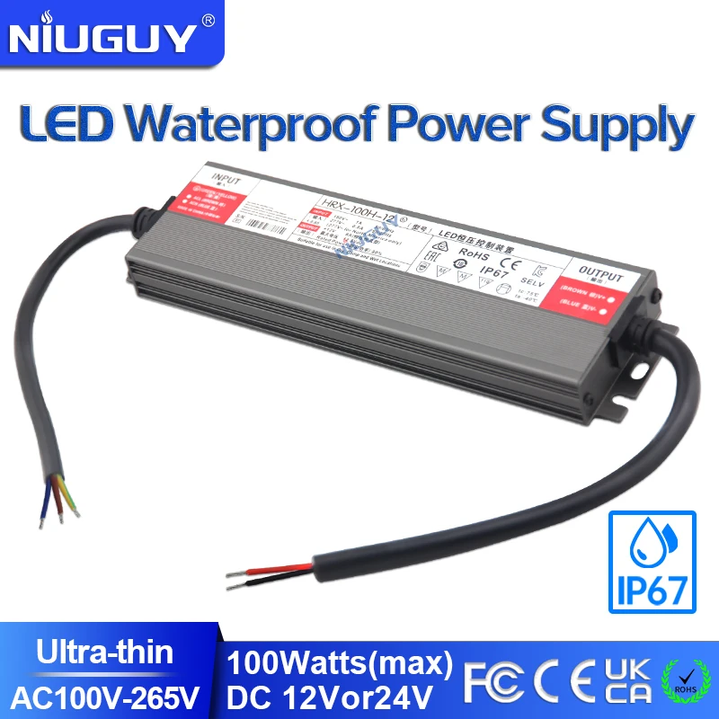 DC 12V 24V Außentransformator 100W Konstantspannungsnetzteil Wasserdichter Treiber AC100-277V LED-Beleuchtungstransformator