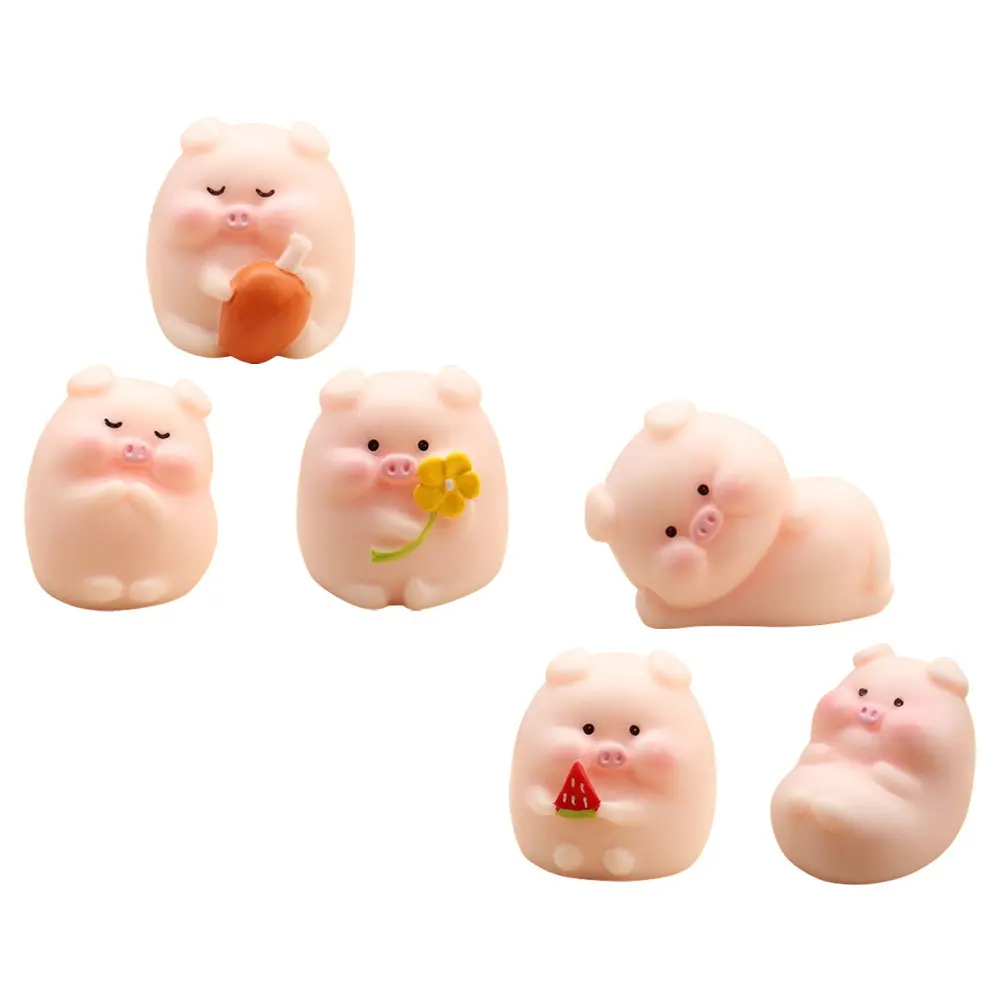 

6Pcs Car Dashboard Decor Resin Pig Ornaments Cute Mini Animal Statues for Desktop Home Office Garden Tabletop Decoration