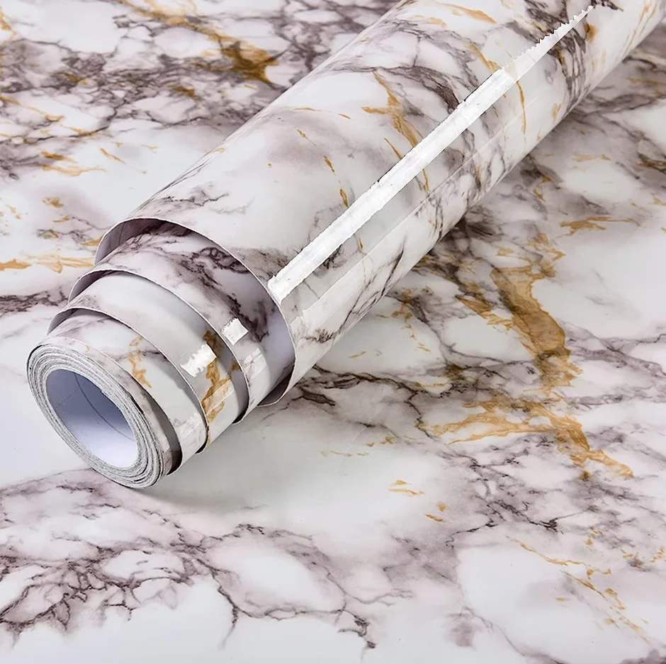 Marble PVC Self-Adhesive Wallpapers Room Decoration High Temperature Resistance For Kitchen Self-adhesive Waterproof Home Decor