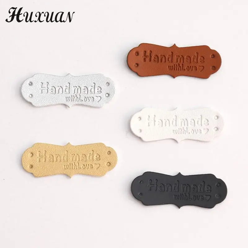 50Pcs PU Leather Tags Handmade With Love Labels Sewing Craft DIY Knittin Tags